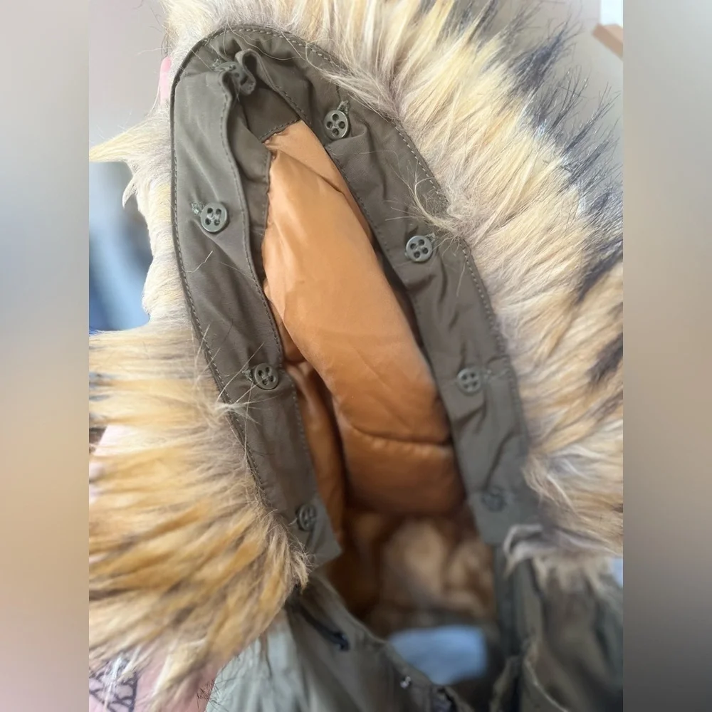 Aeropostale XS Olive Parka Gorpcore Granola Faux Fur Utility Jacket